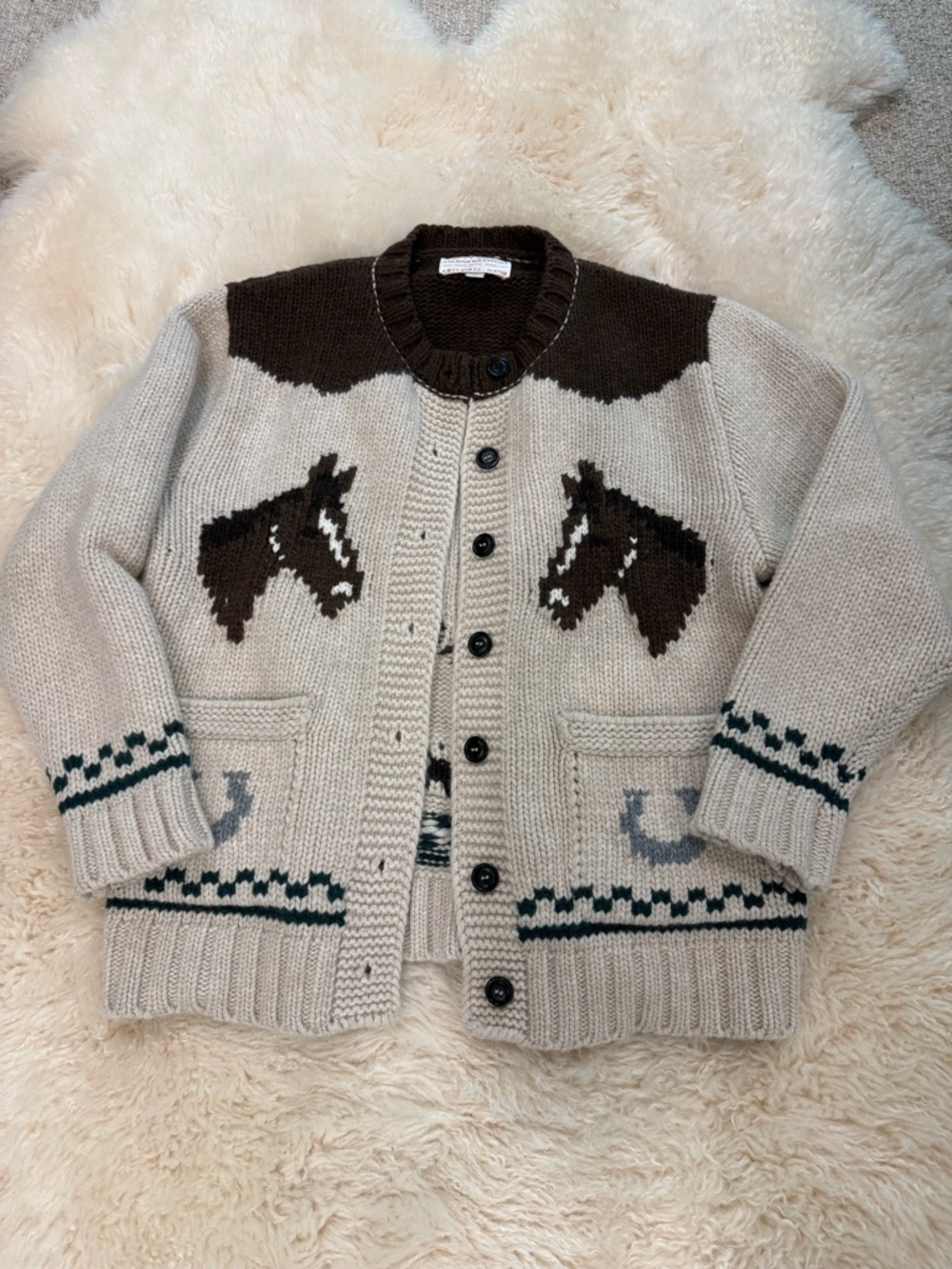 Filson equestrian horse cardigan 100% virgin wool made in Italy RARE women’s M - Picture 5 of 9